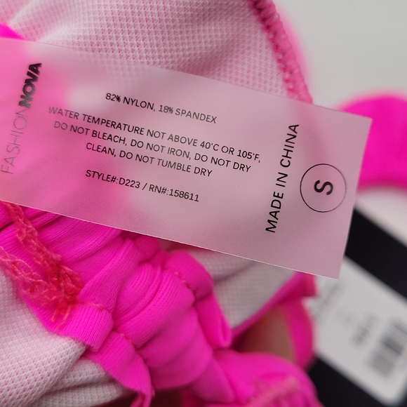 BRAND NEW FASHION NOVA CABO SUMMER RUFFLE 2 PIECE BIKINI SIZE SMALL NEON PINK - Picture 3 of 8